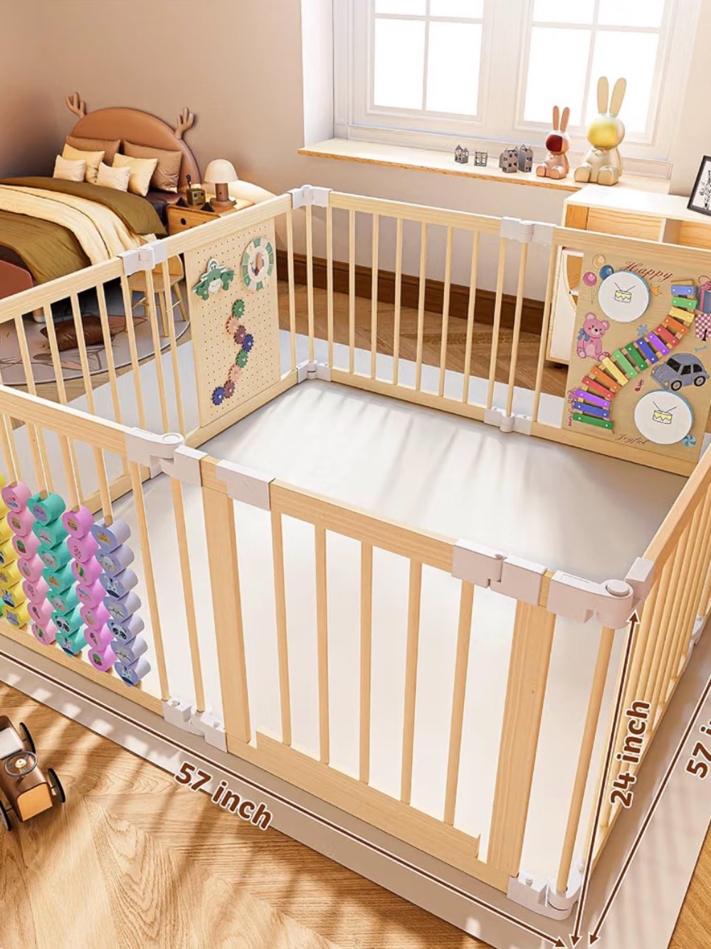 $250 SALE Wooden Baby Montessori Playpen, Foldable Play Yard Montessori Toys